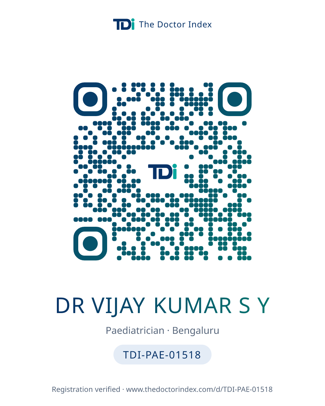 QR card for Dr Vijay Kumar S Y, TDI-PAE-01518