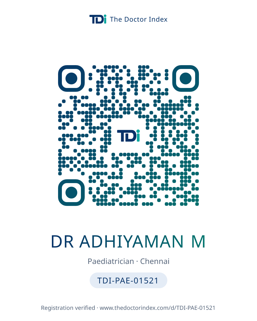 QR card for Dr Adhiyaman M, TDI-PAE-01521