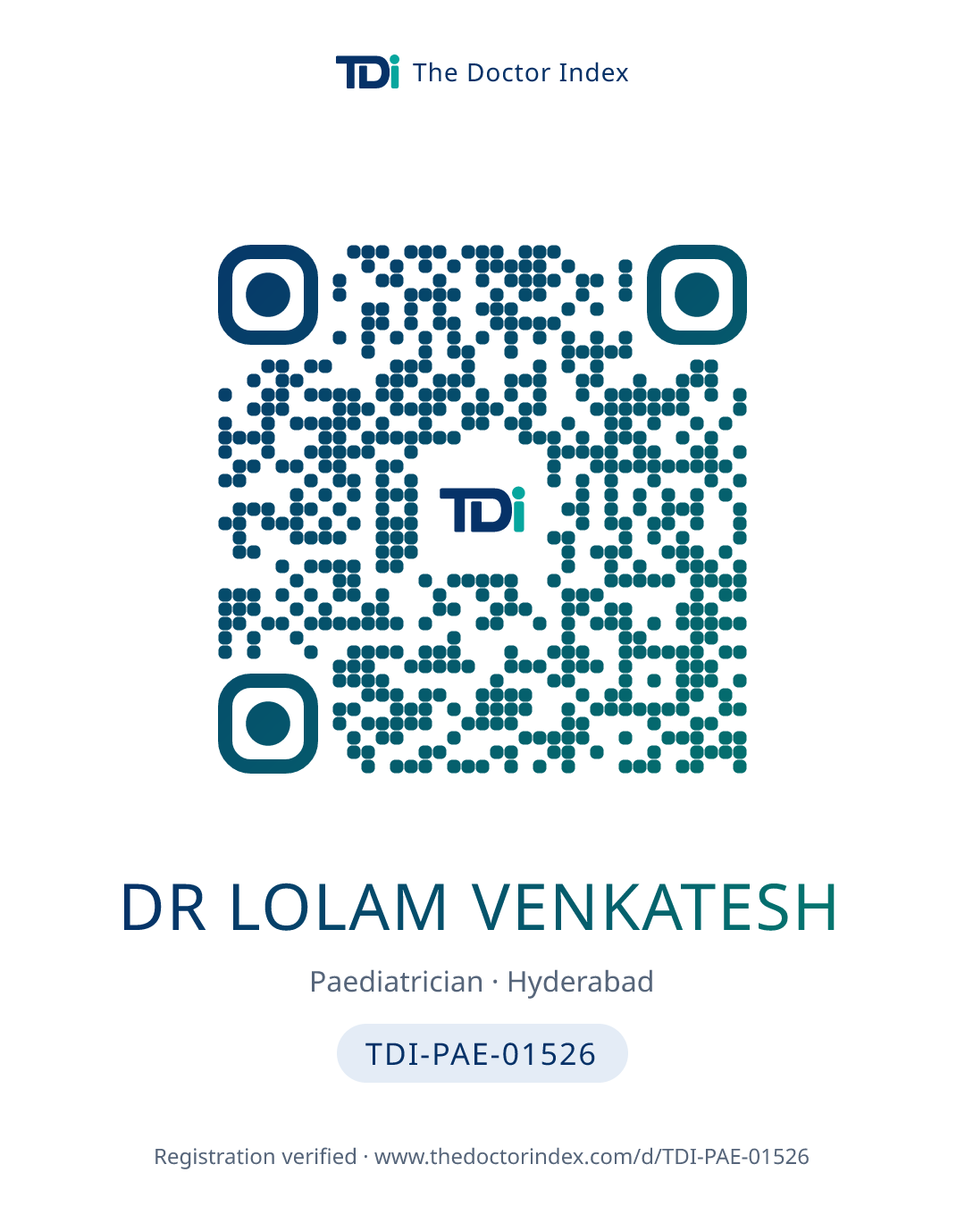 QR card for Dr Lolam Venkatesh, TDI-PAE-01526