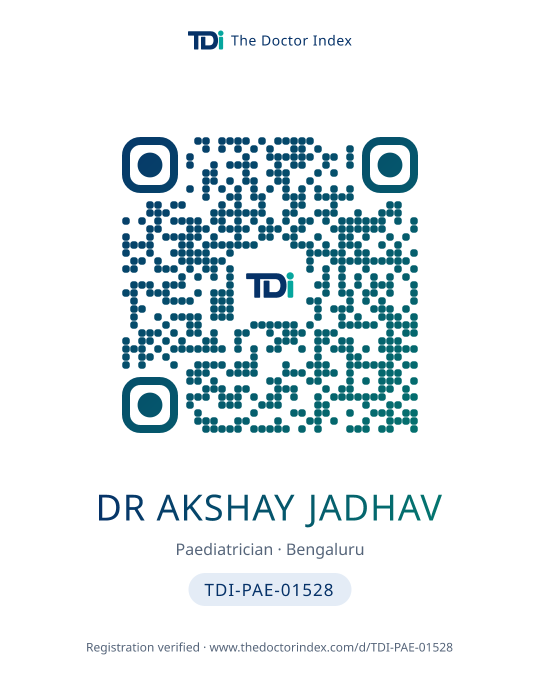 QR card for Dr Akshay Jadhav, TDI-PAE-01528
