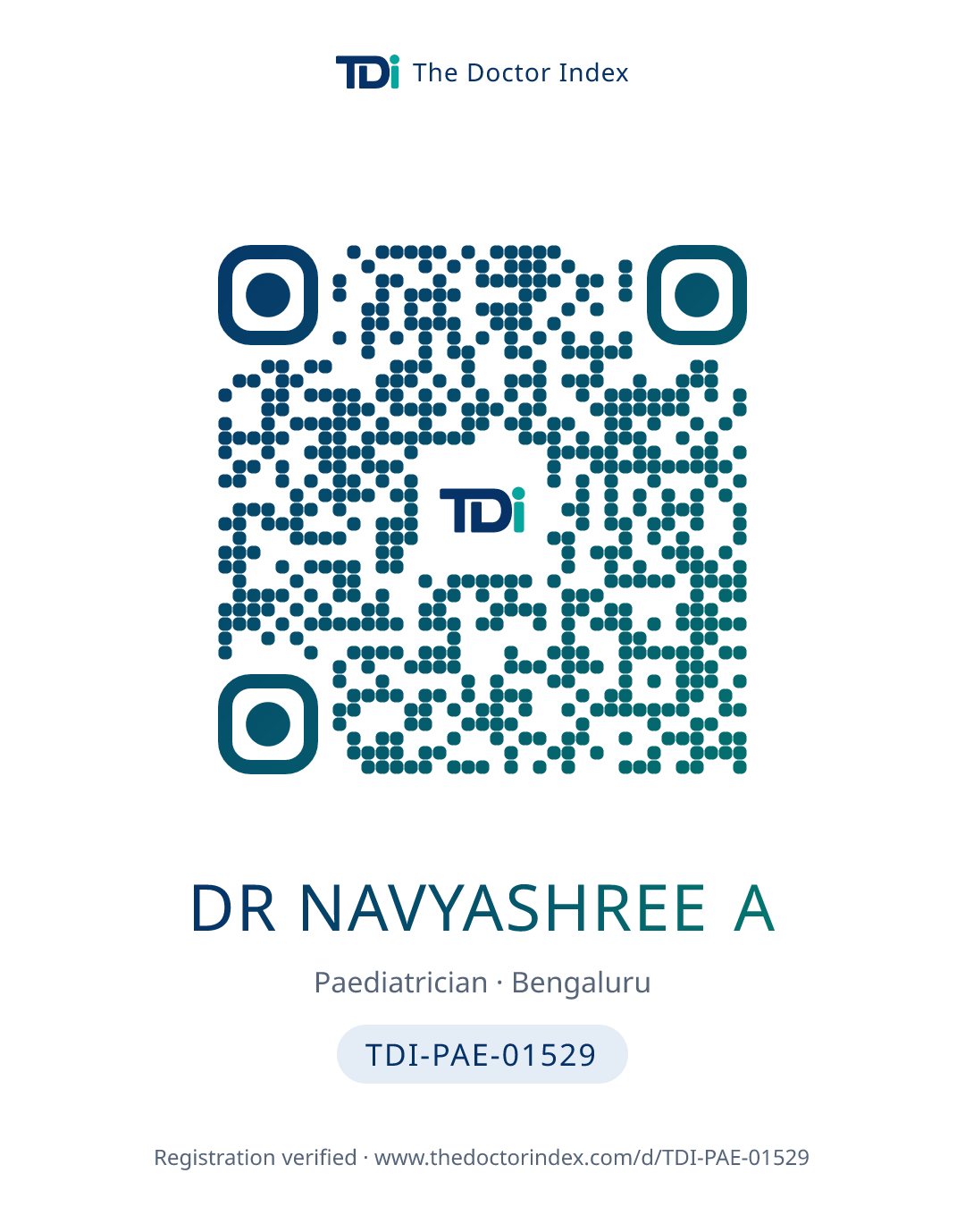 QR card for Dr Navyashree A, TDI-PAE-01529