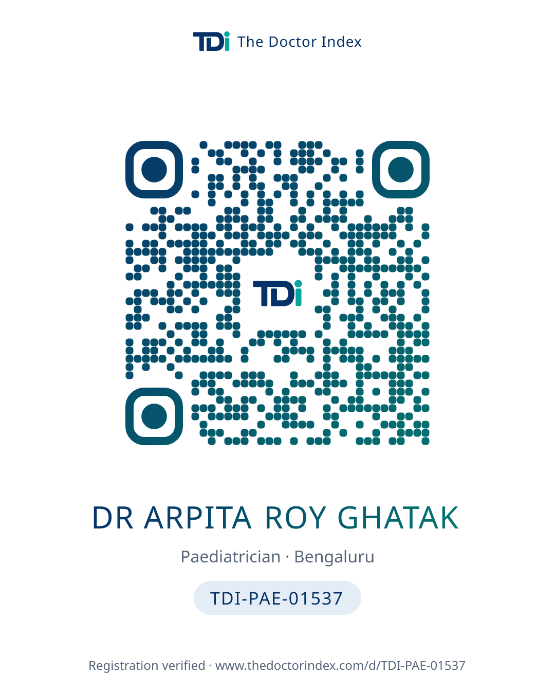 QR card for Dr Arpita Roy Ghatak, TDI-PAE-01537