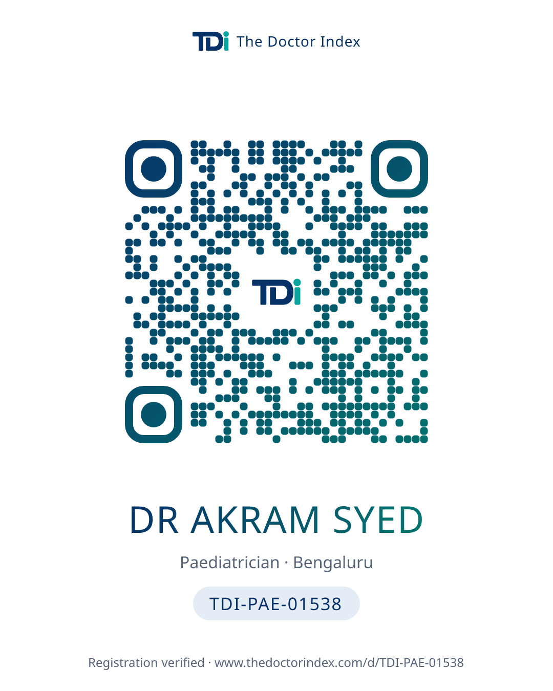QR card for Dr Akram Syed, TDI-PAE-01538