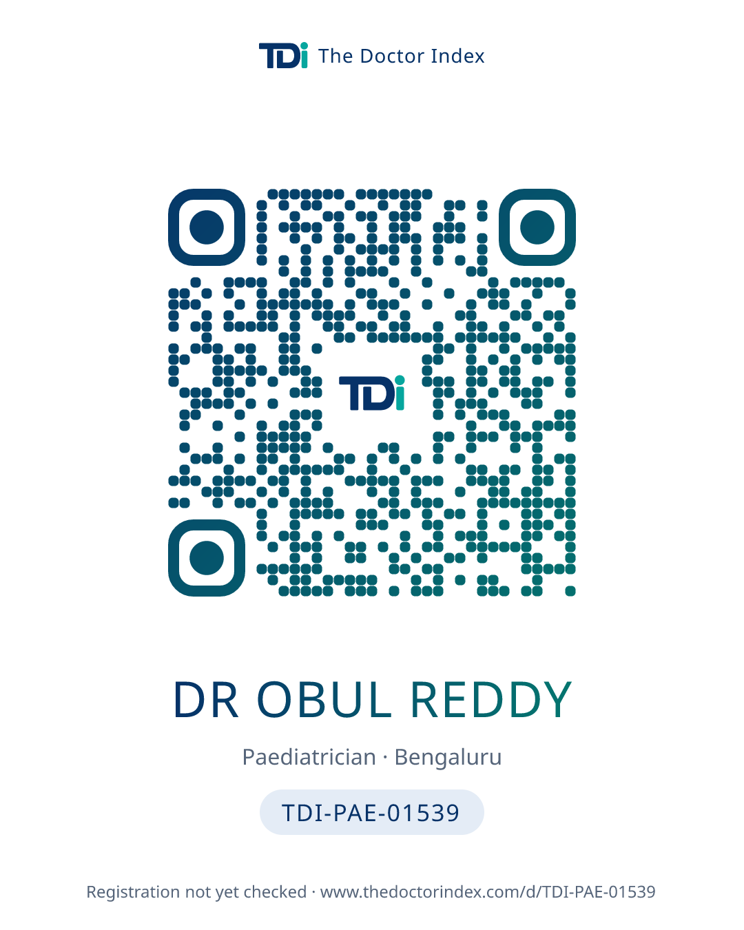 QR card for Dr Obul Reddy, TDI-PAE-01539