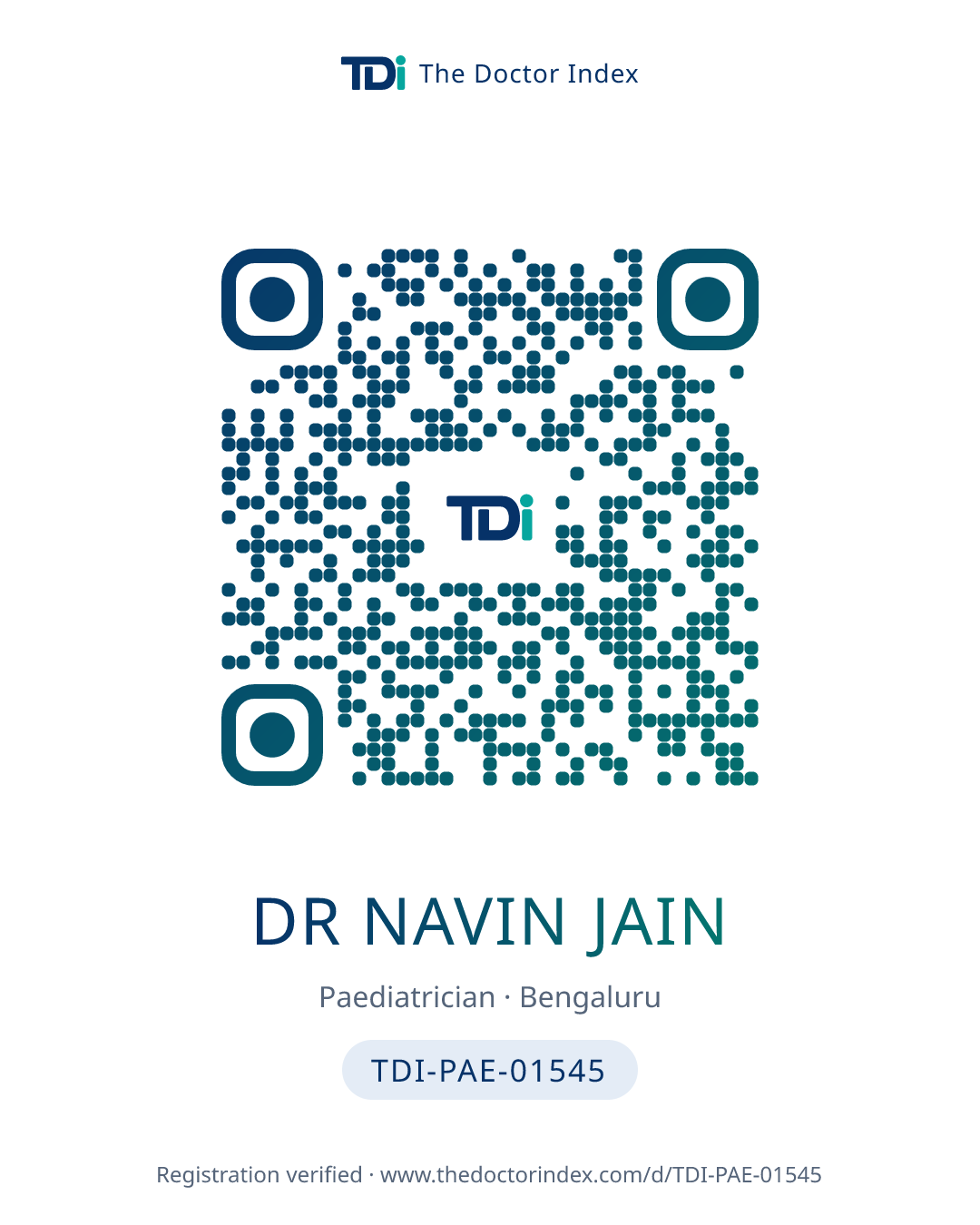 QR card for Dr Navin Jain, TDI-PAE-01545
