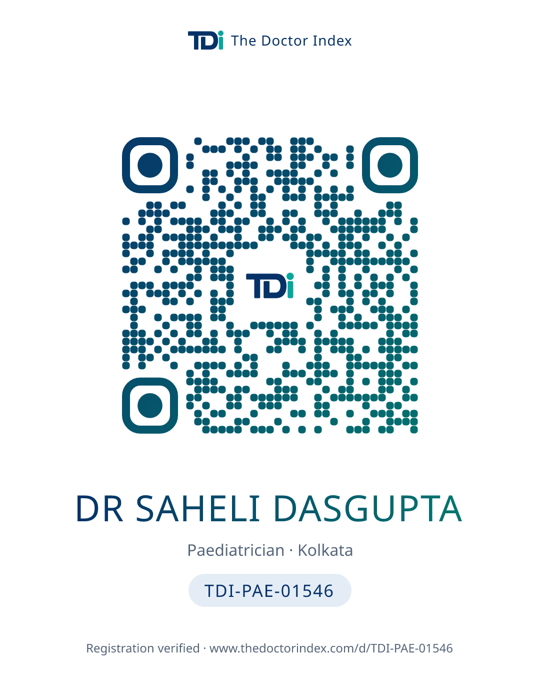 QR card for Dr Saheli Dasgupta, TDI-PAE-01546