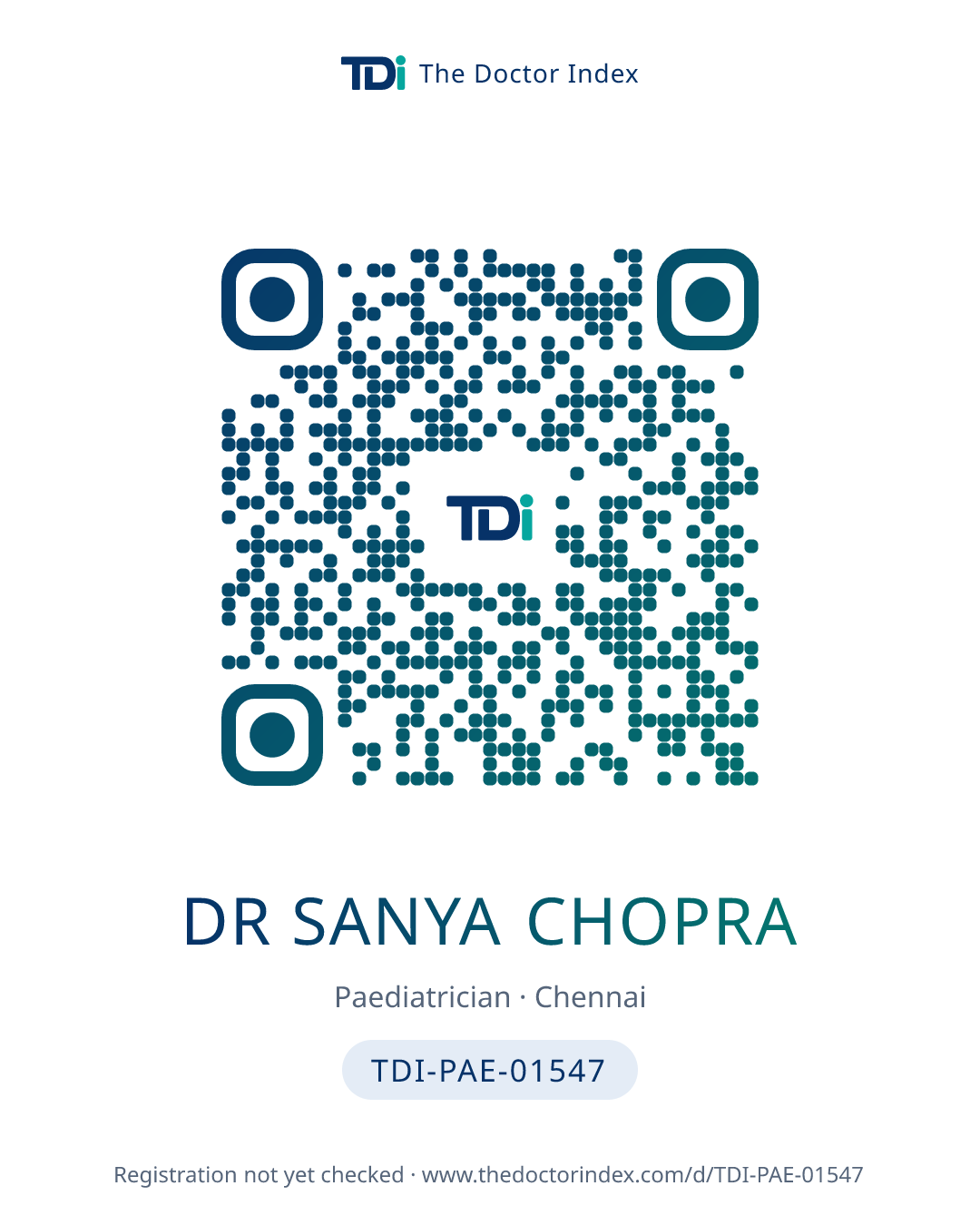 QR card for Dr Sanya Chopra, TDI-PAE-01547