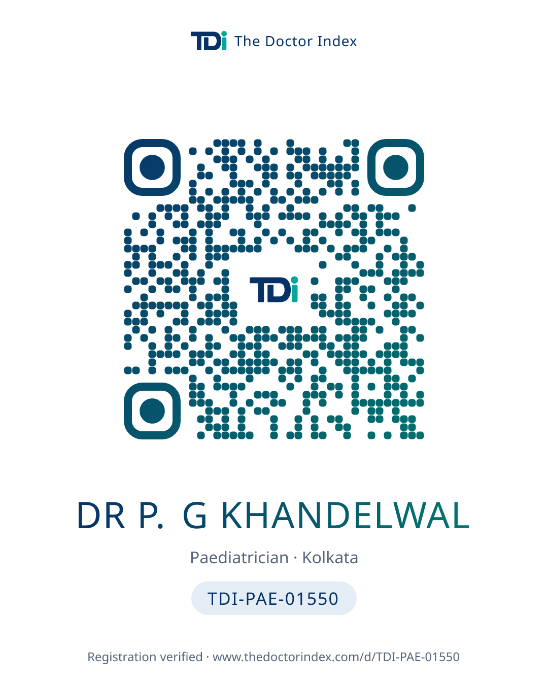 QR card for Dr P. G Khandelwal, TDI-PAE-01550
