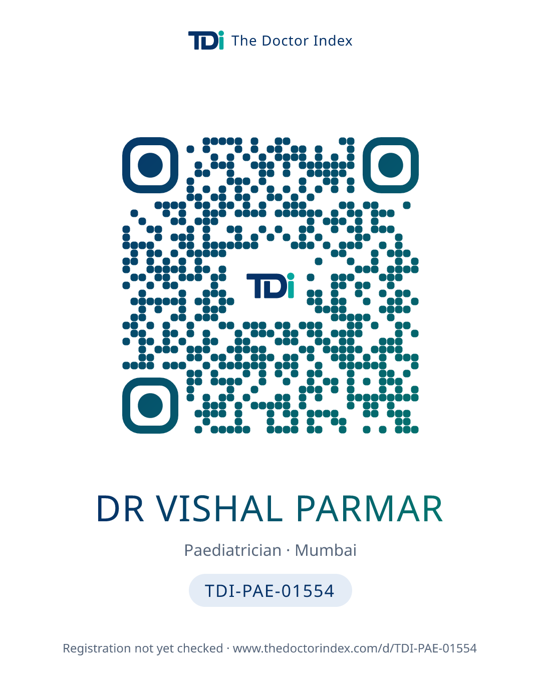 QR card for Dr Vishal Parmar, TDI-PAE-01554