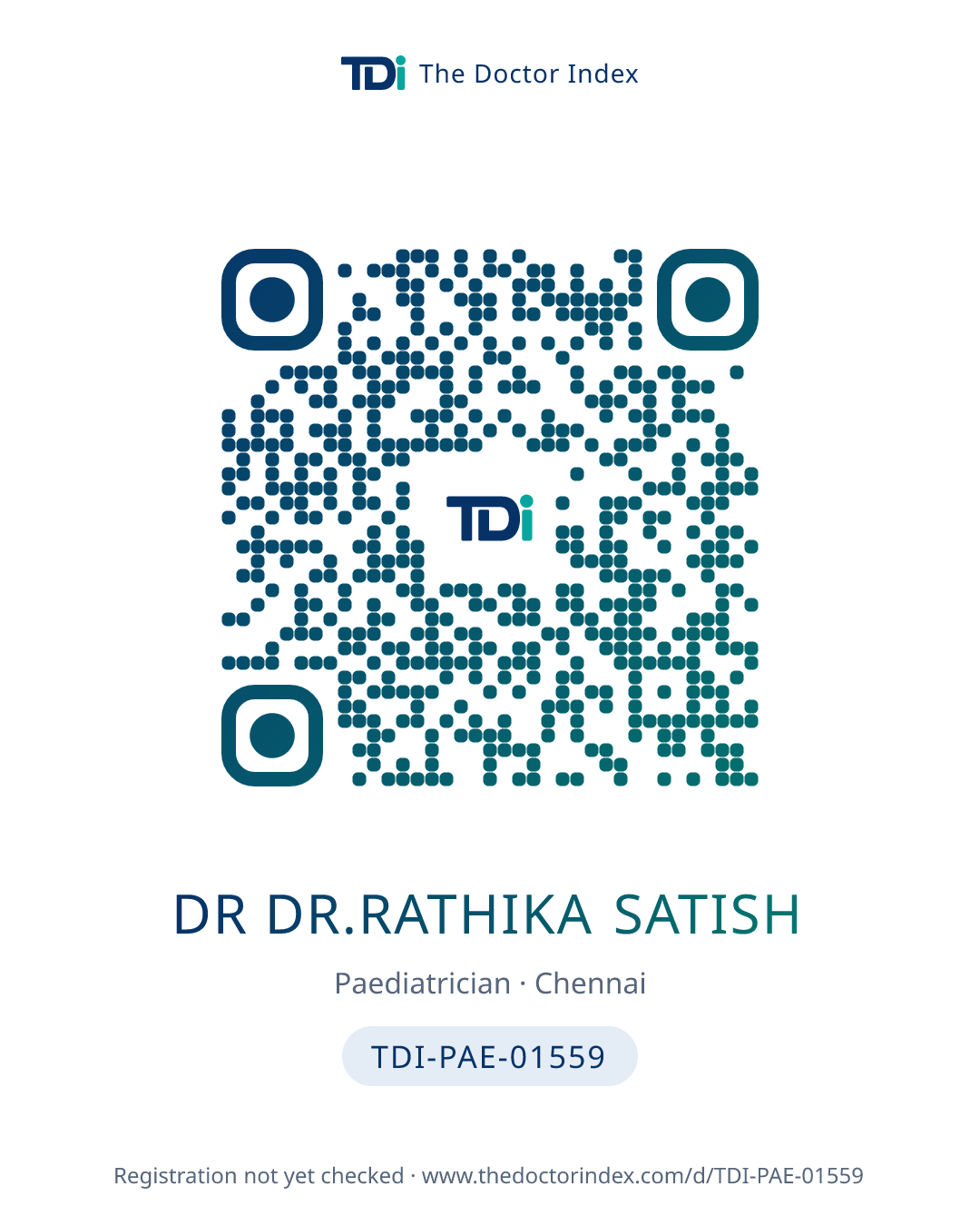QR card for Dr Dr.rathika Satish, TDI-PAE-01559