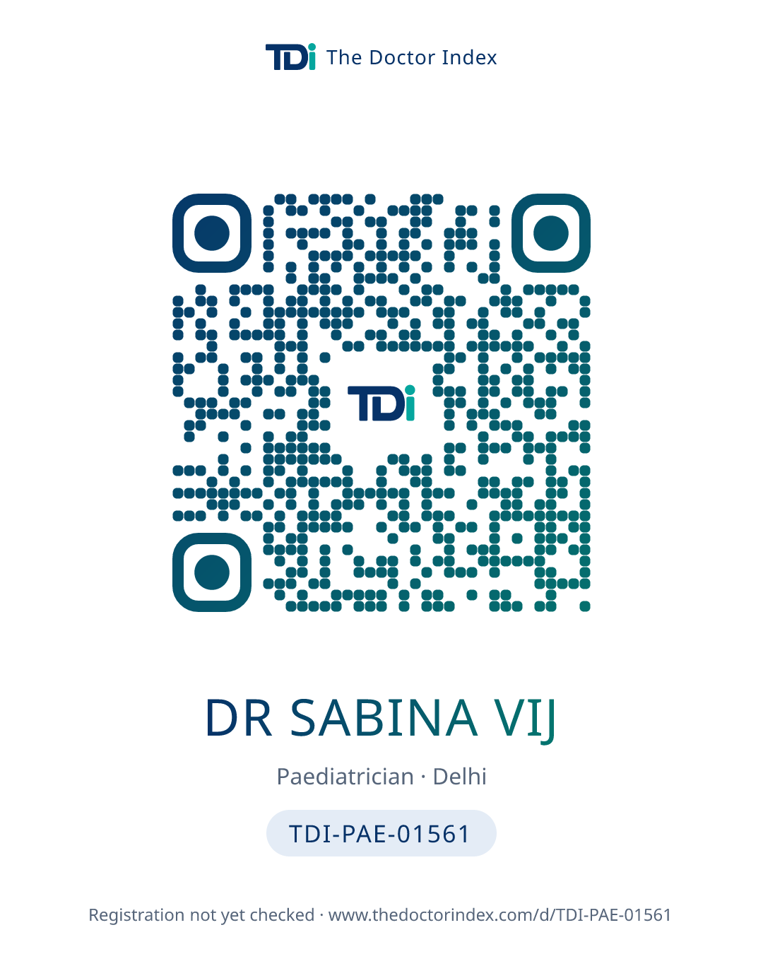 QR card for Dr Sabina Vij, TDI-PAE-01561