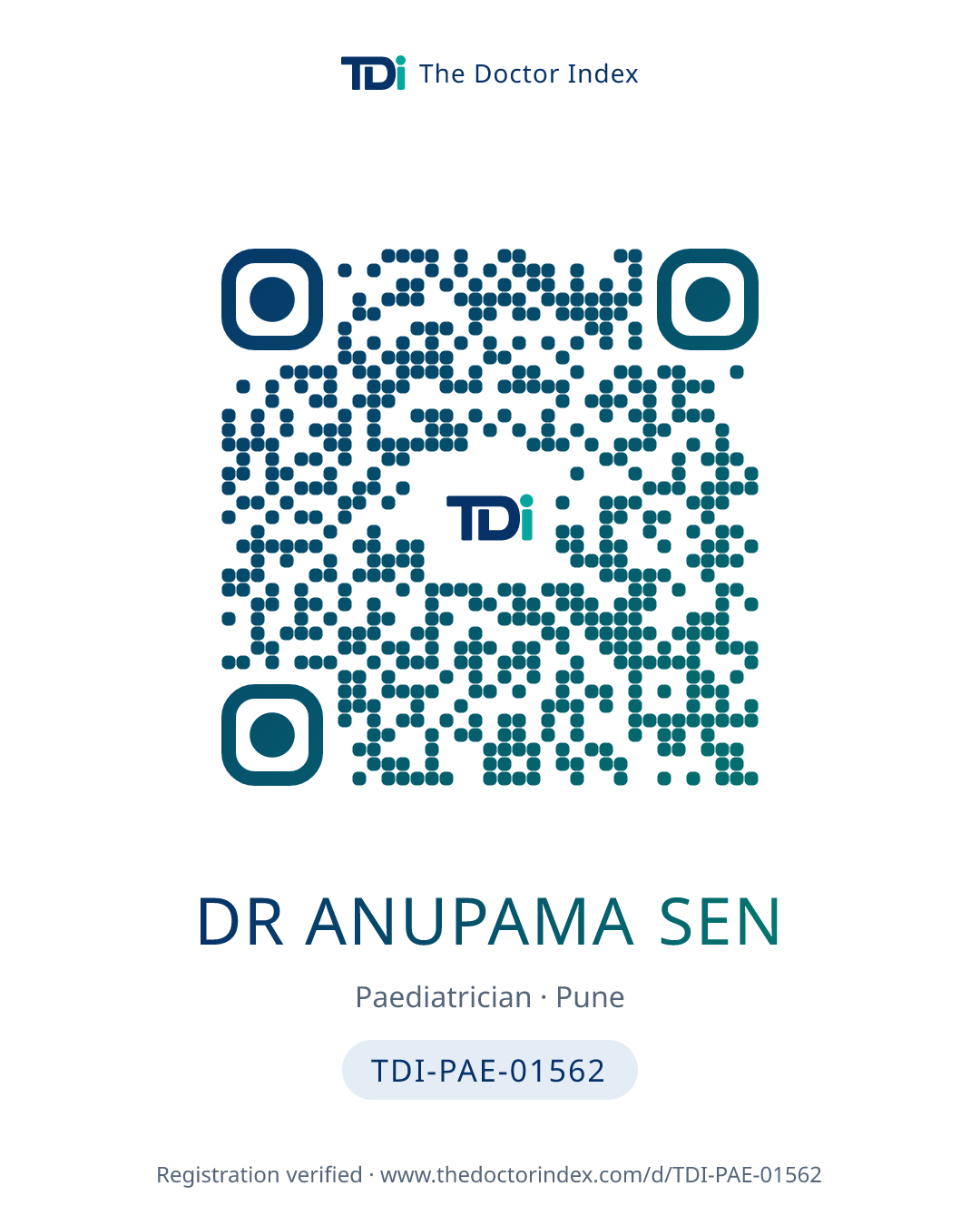 QR card for Dr Anupama Sen, TDI-PAE-01562