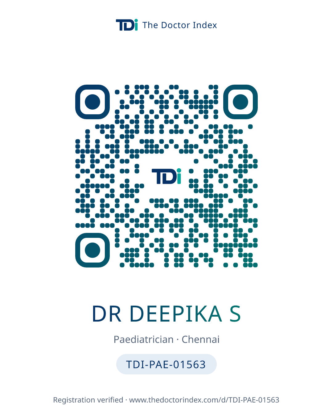 QR card for Dr Deepika S, TDI-PAE-01563