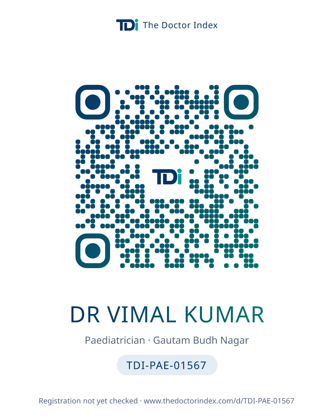 QR card for Dr Vimal Kumar, TDI-PAE-01567