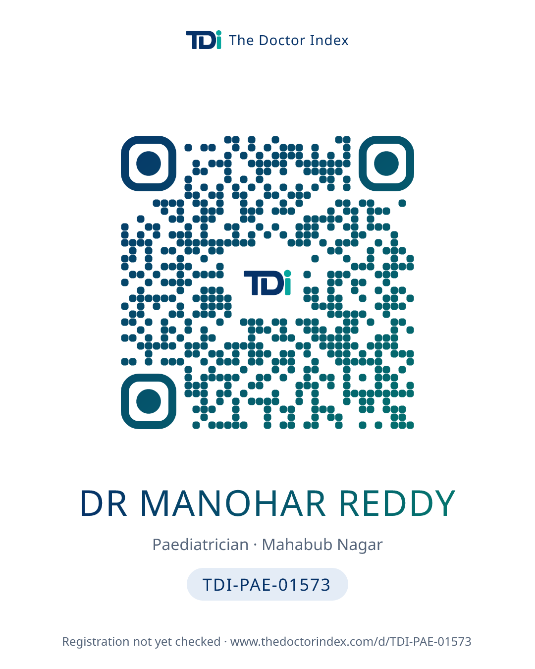 QR card for Dr Manohar Reddy, TDI-PAE-01573