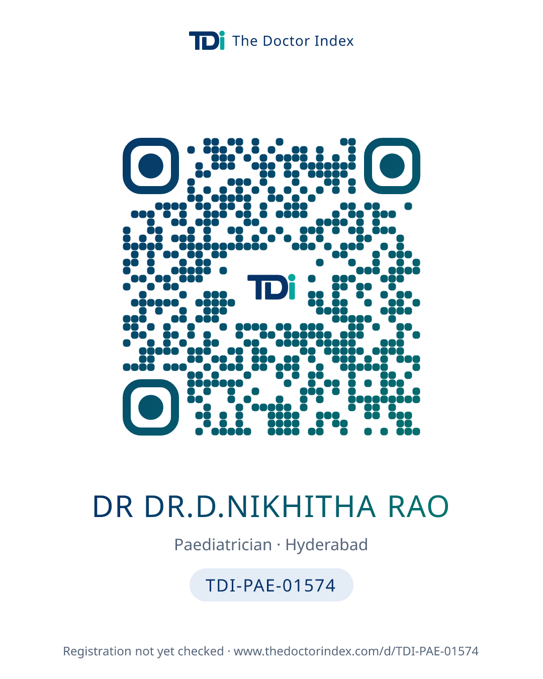 QR card for Dr Dr.d.nikhitha Rao, TDI-PAE-01574