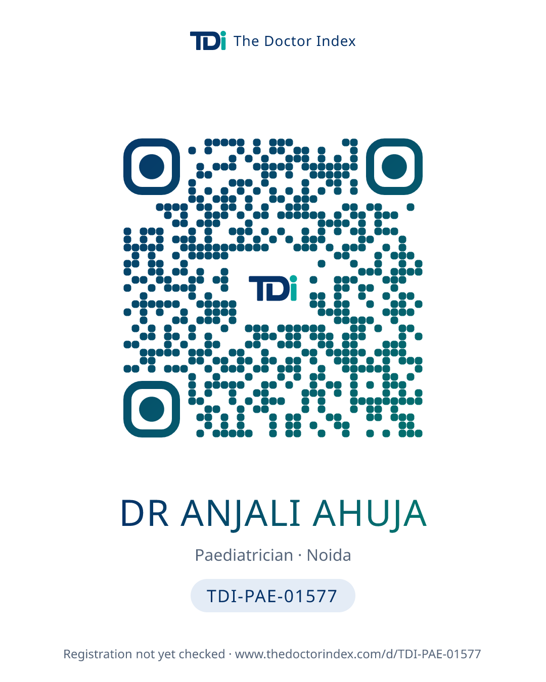 QR card for Dr Anjali Ahuja, TDI-PAE-01577