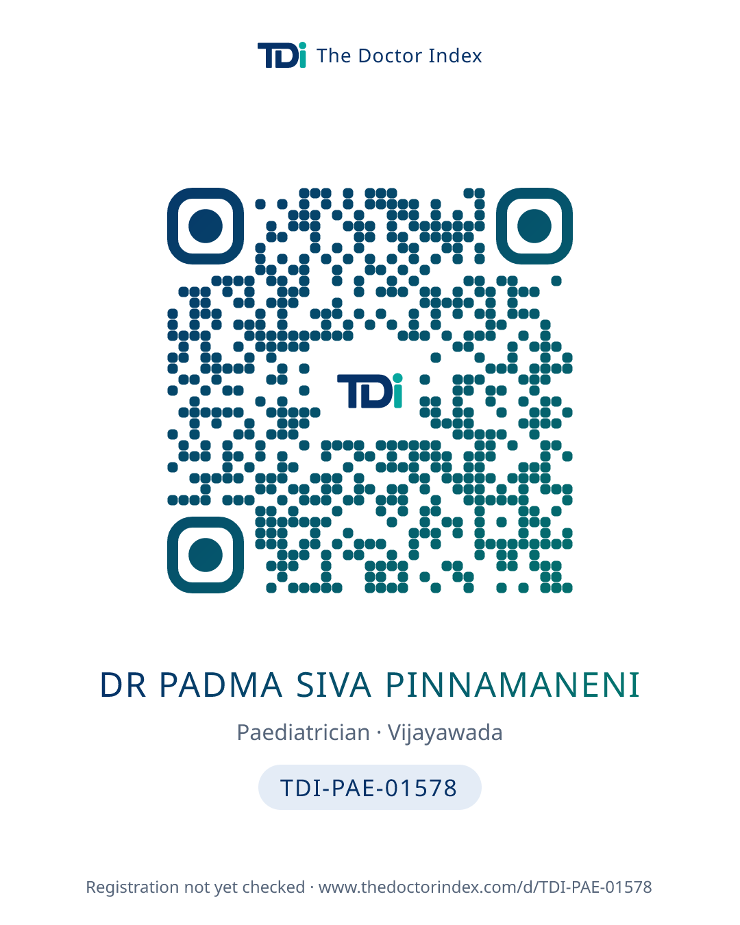 QR card for Dr Padma Siva Pinnamaneni, TDI-PAE-01578