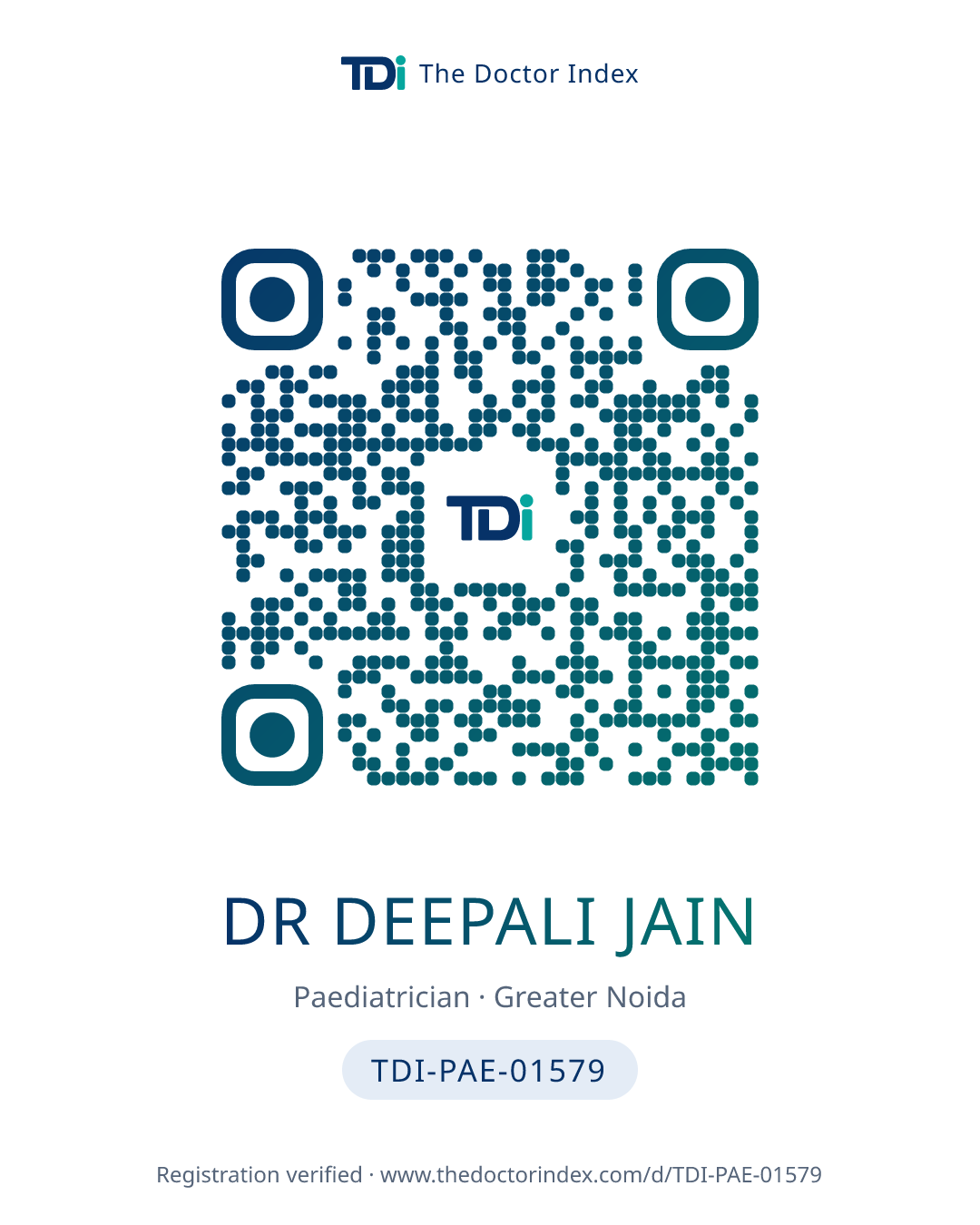 QR card for Dr Deepali Jain, TDI-PAE-01579