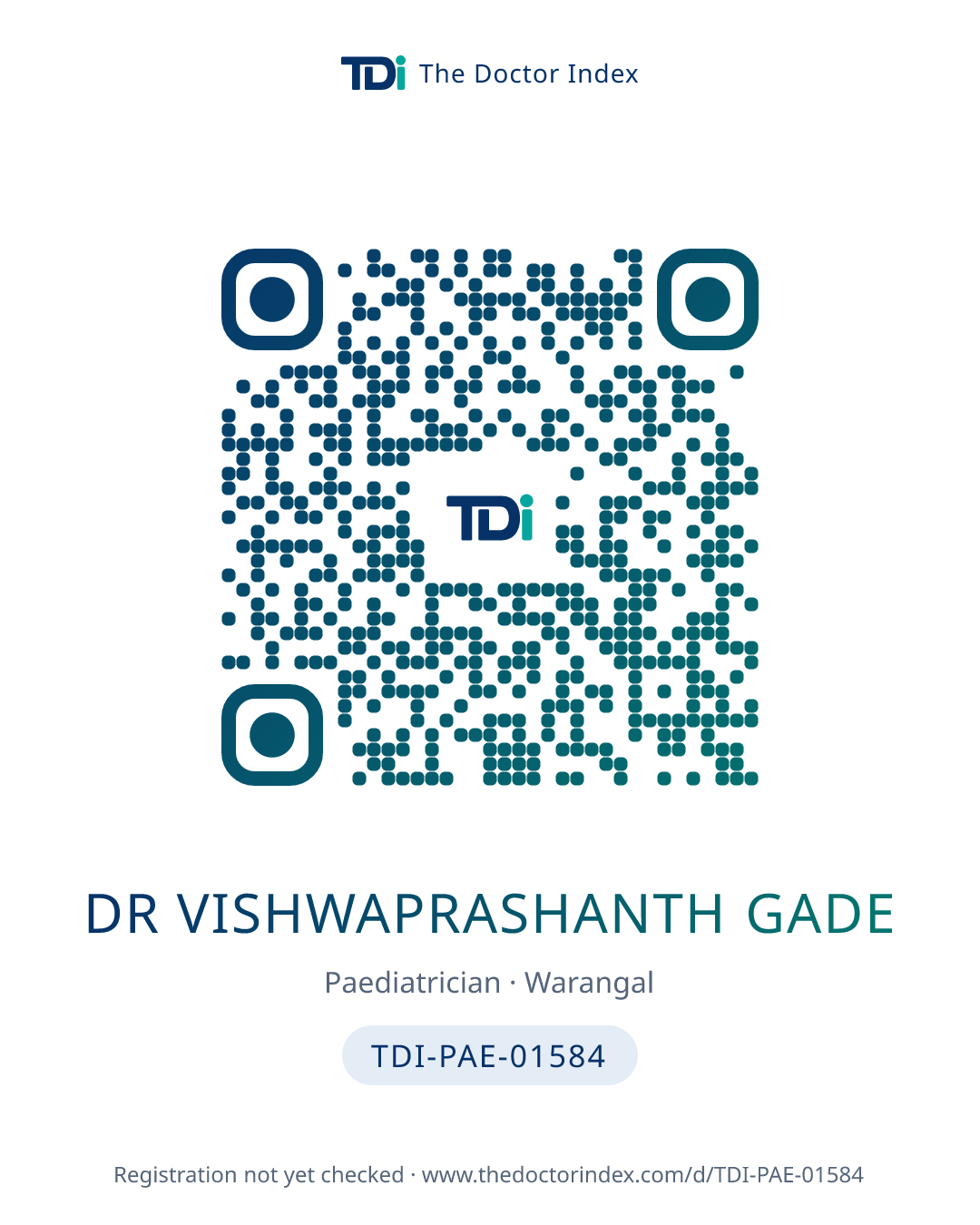 QR card for Dr Vishwaprashanth Gade, TDI-PAE-01584