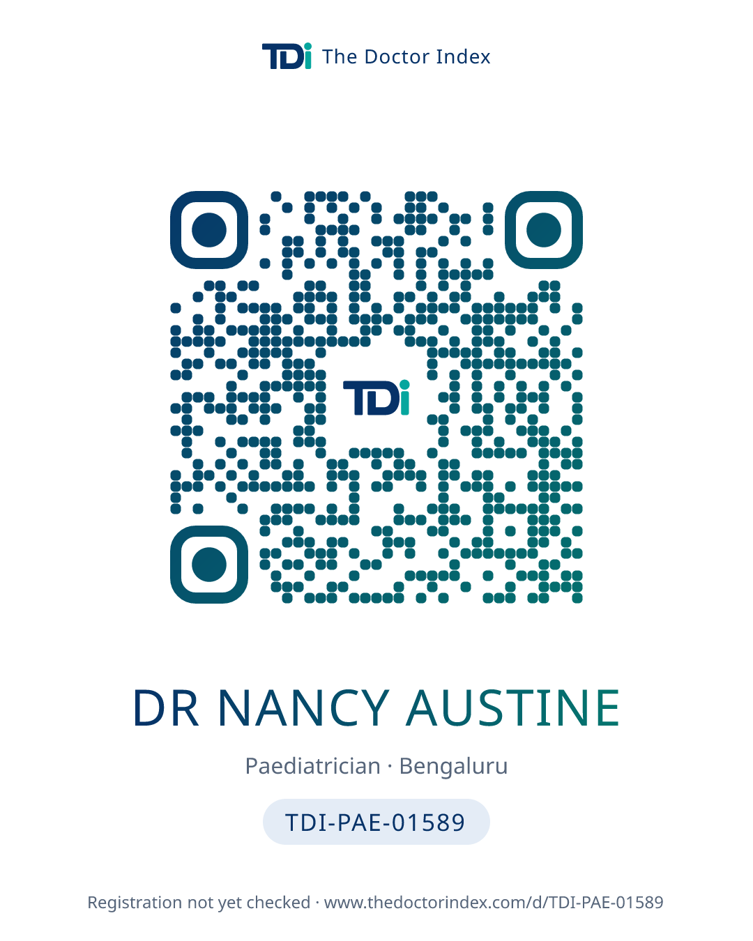 QR card for Dr Nancy Austine, TDI-PAE-01589