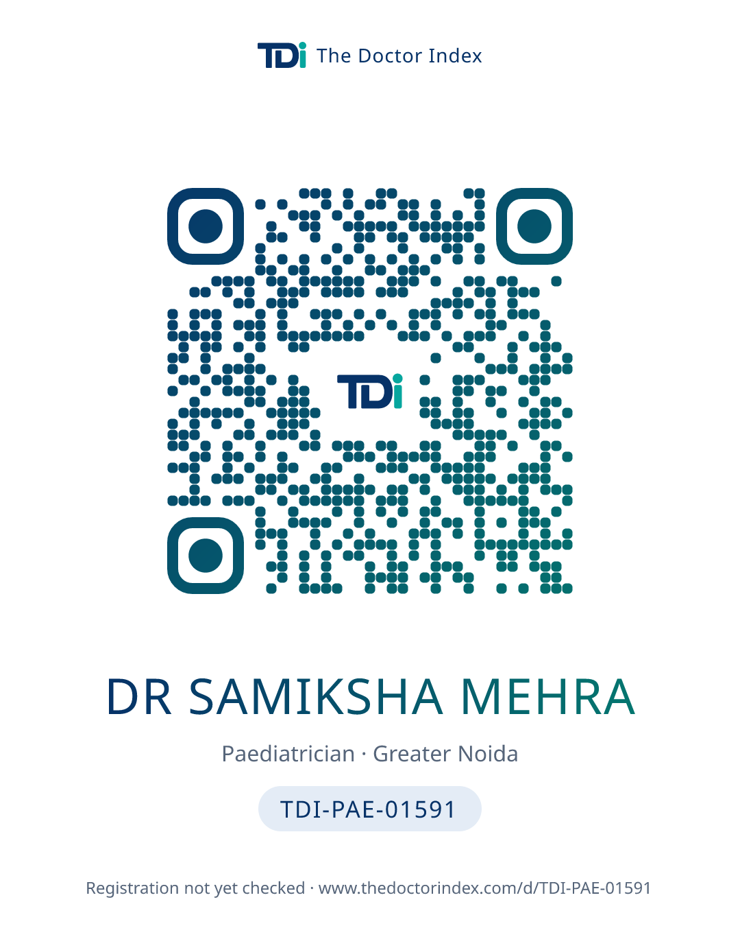 QR card for Dr Samiksha Mehra, TDI-PAE-01591