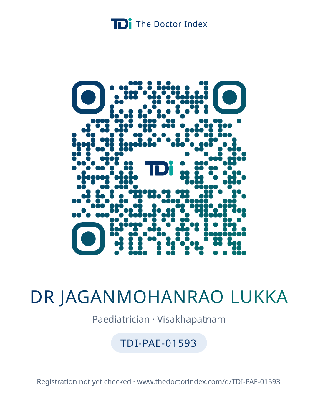 QR card for Dr Jaganmohanrao Lukka, TDI-PAE-01593