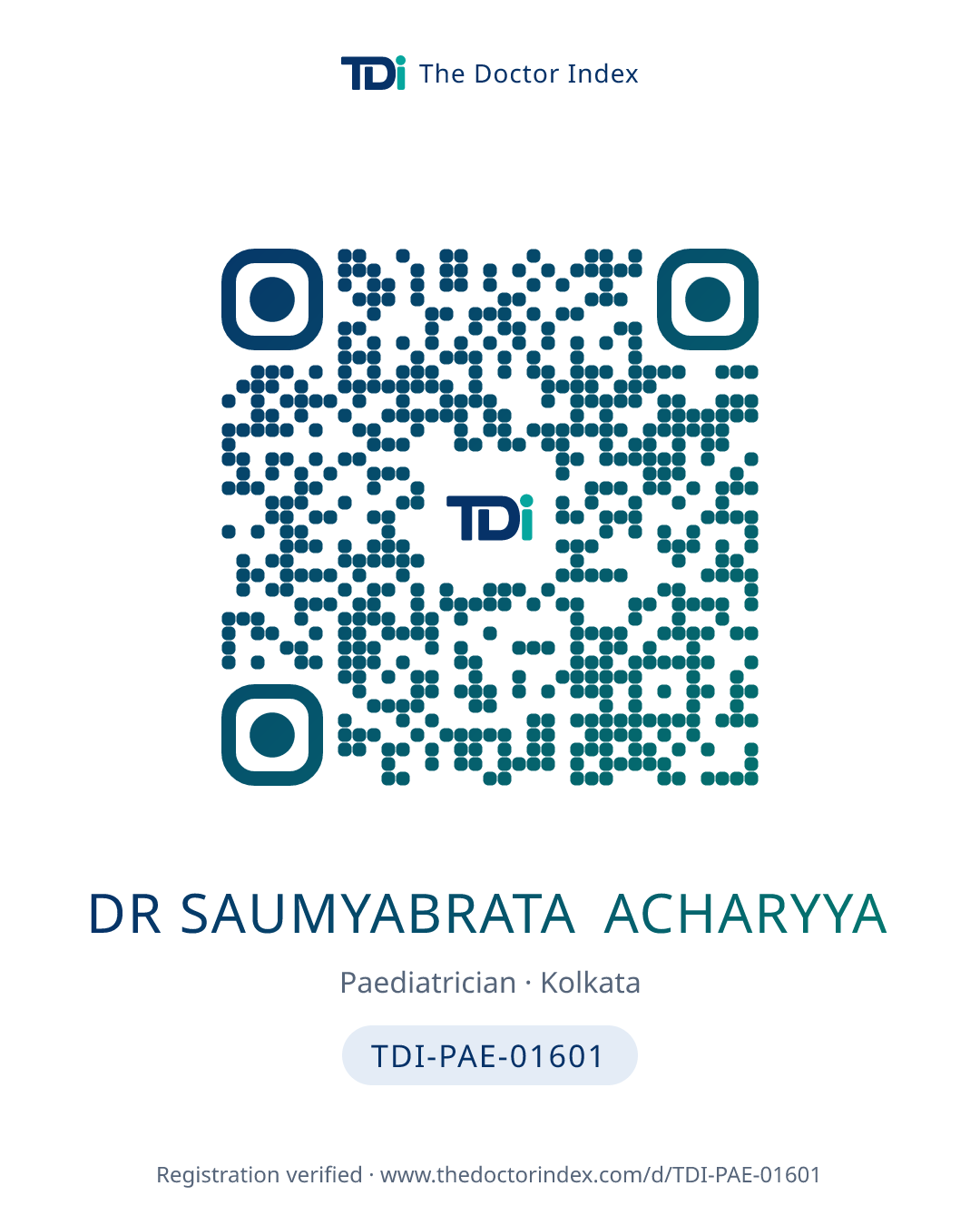 QR card for Dr Saumyabrata Acharyya, TDI-PAE-01601