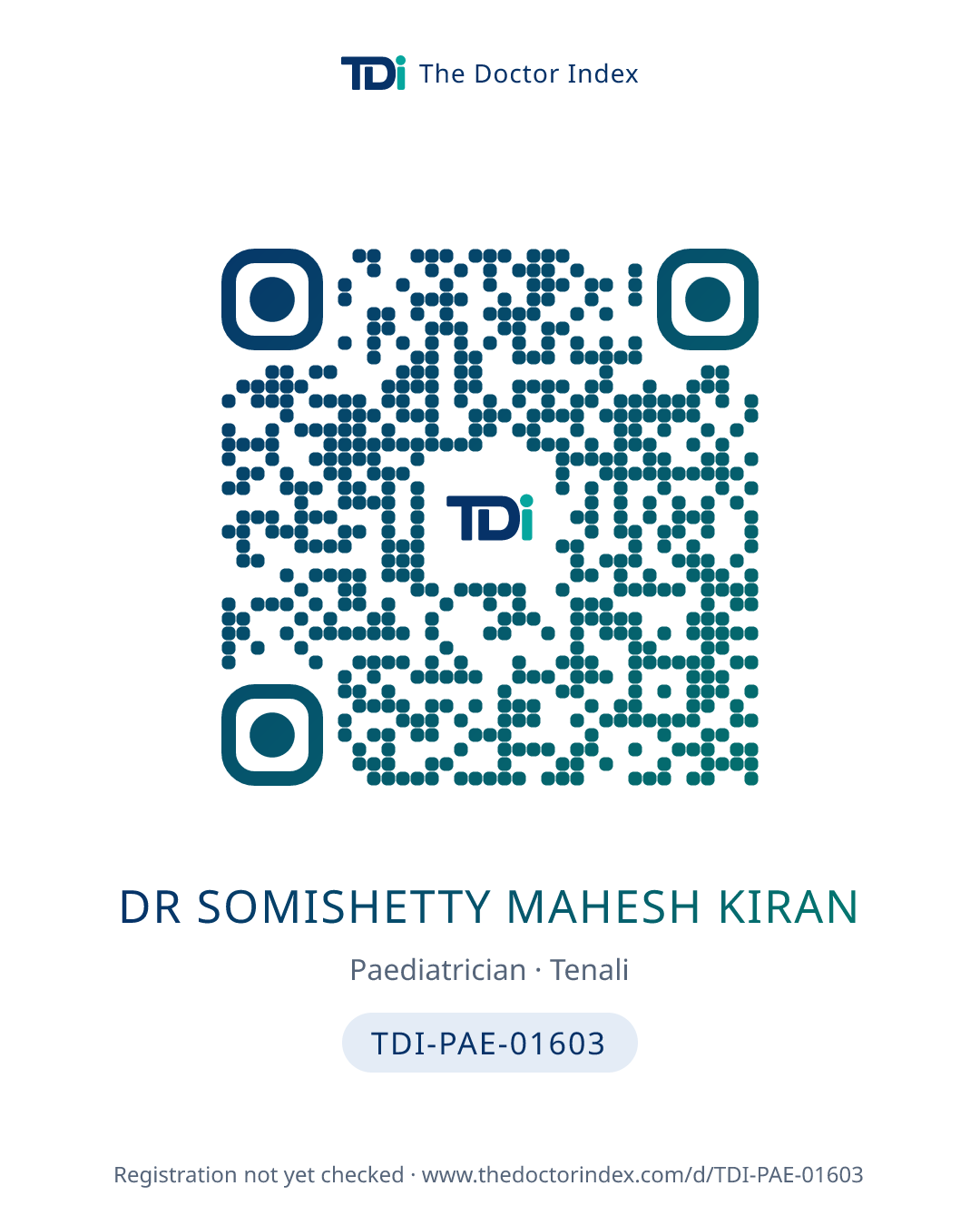 QR card for Dr Somishetty Mahesh Kiran, TDI-PAE-01603