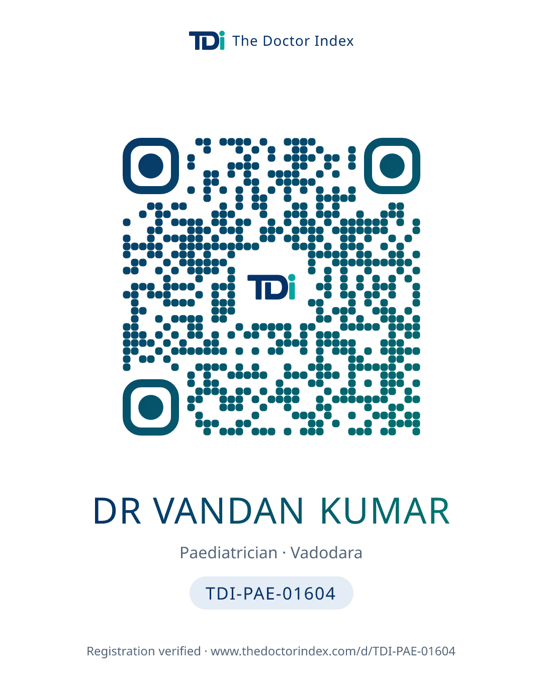 QR card for Dr Vandan Kumar, TDI-PAE-01604