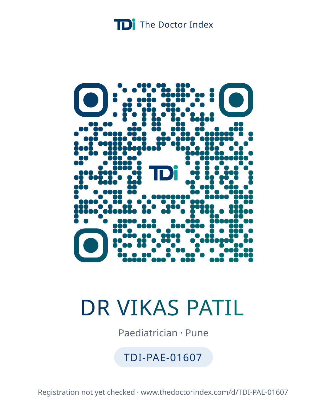 QR card for Dr Vikas Patil, TDI-PAE-01607