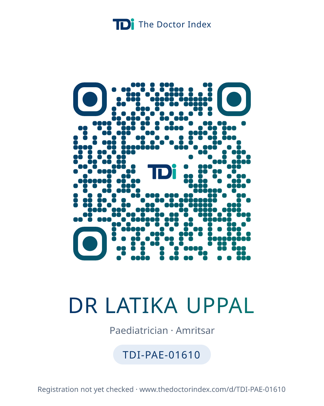 QR card for Dr Latika Uppal, TDI-PAE-01610
