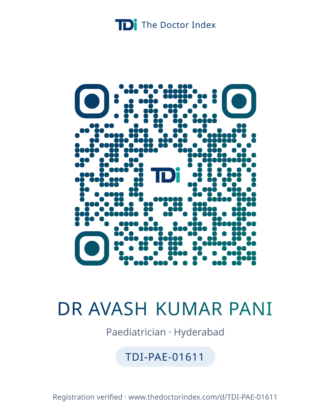 QR card for Dr Avash Kumar Pani, TDI-PAE-01611