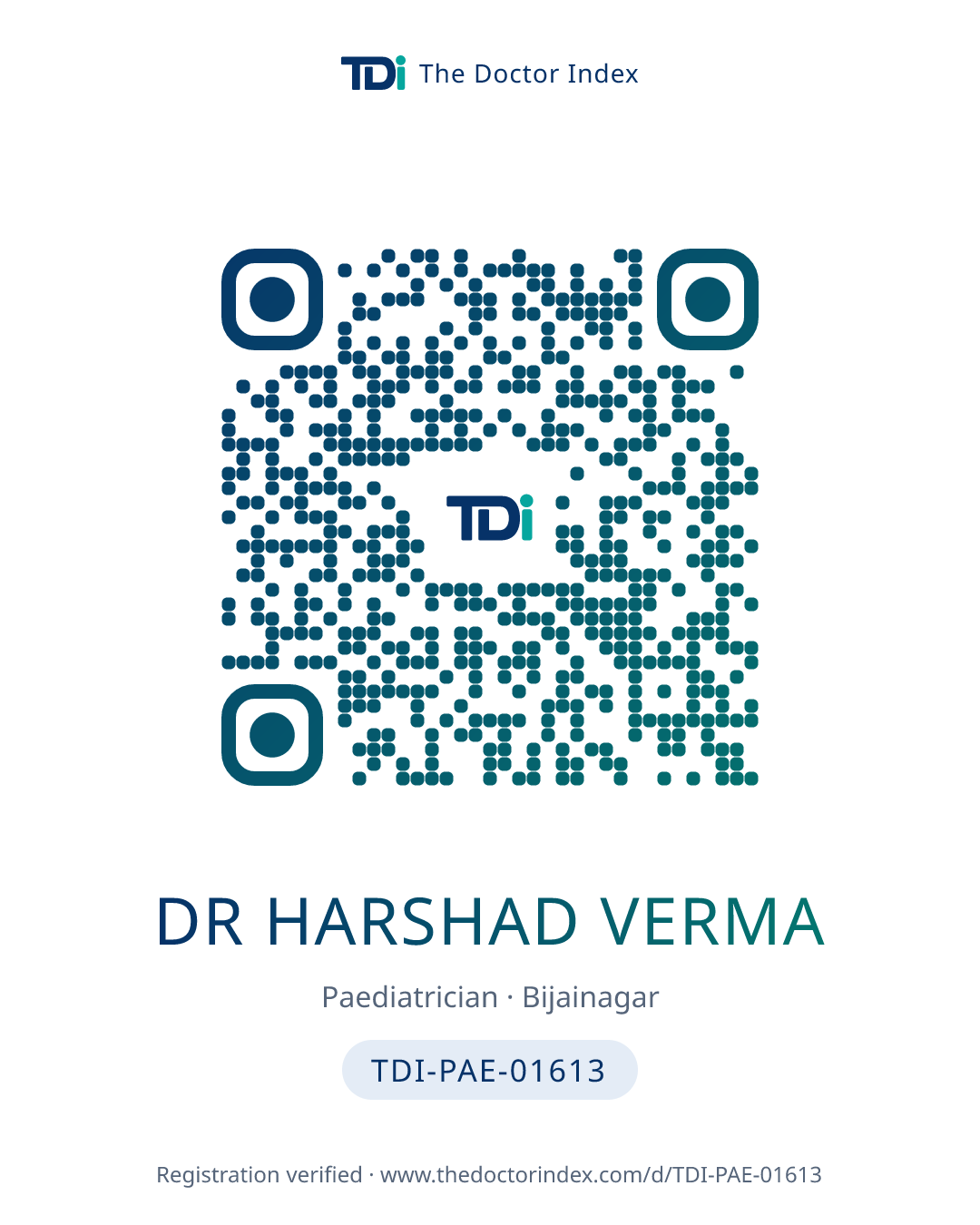 QR card for Dr Harshad Verma, TDI-PAE-01613