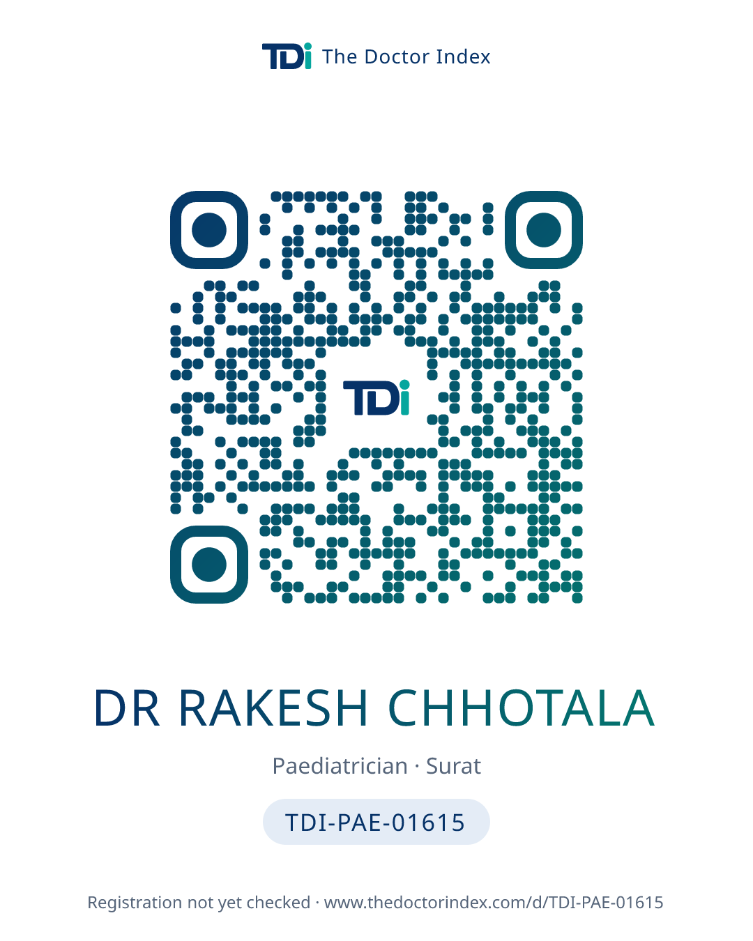 QR card for Dr Rakesh Chhotala, TDI-PAE-01615