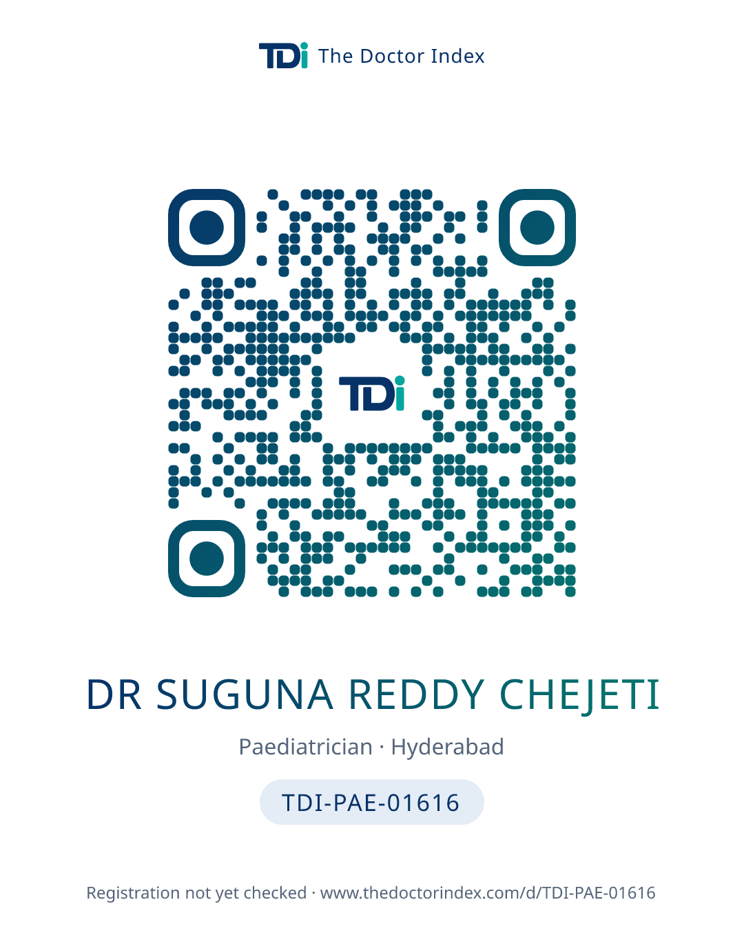 QR card for Dr Suguna Reddy Chejeti, TDI-PAE-01616