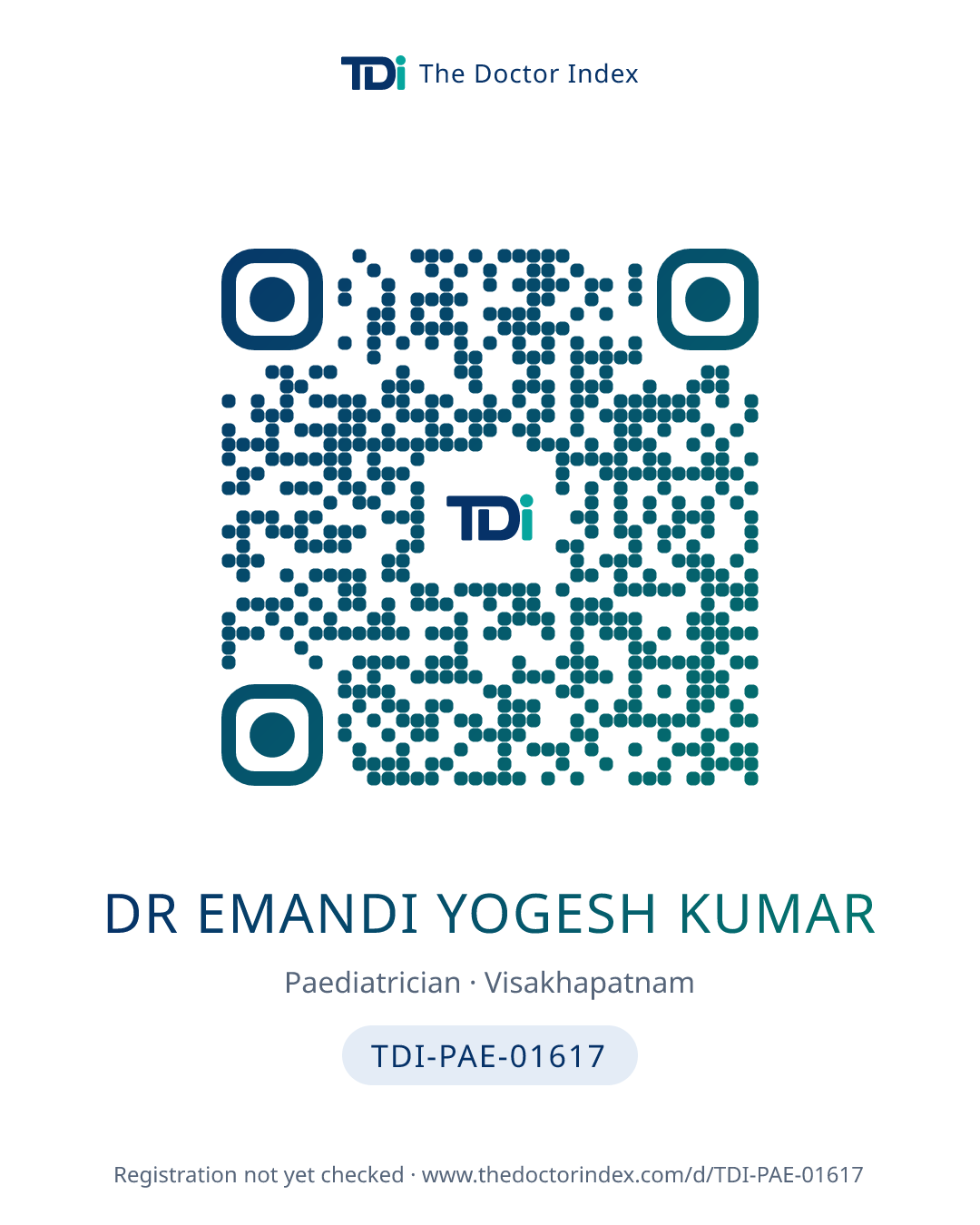QR card for Dr Emandi Yogesh Kumar, TDI-PAE-01617