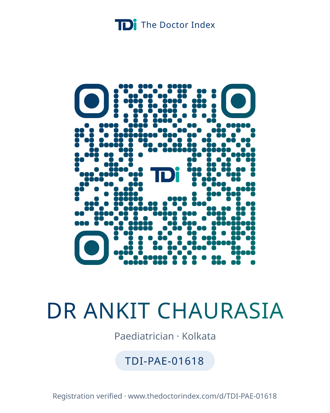 QR card for Dr Ankit Chaurasia, TDI-PAE-01618