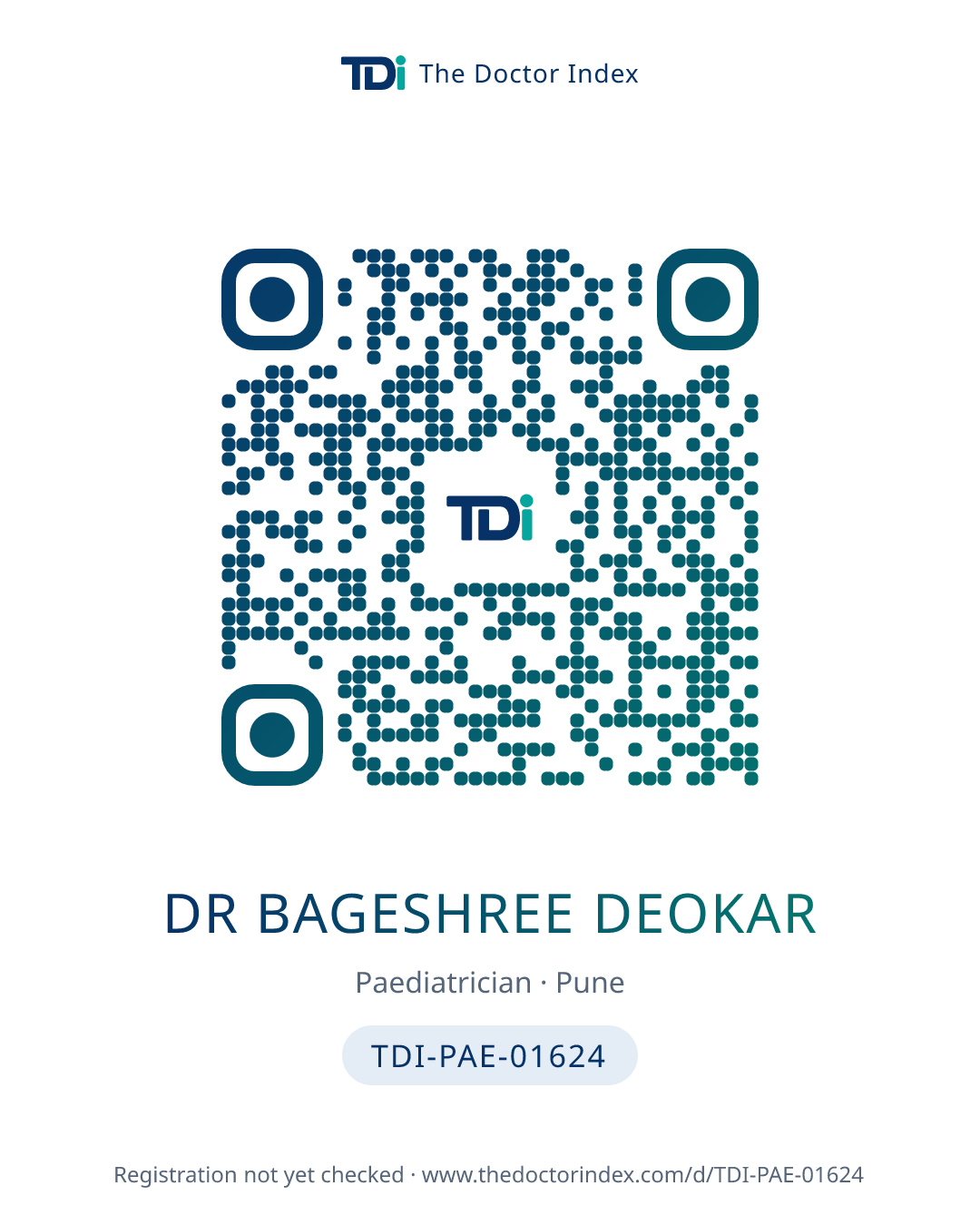 QR card for Dr Bageshree Deokar, TDI-PAE-01624