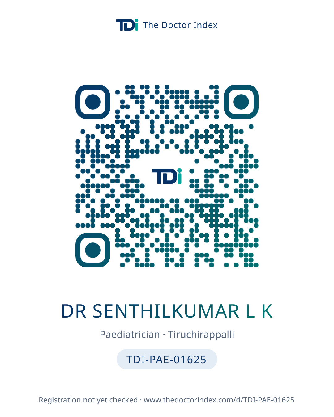 QR card for Dr Senthilkumar L K, TDI-PAE-01625