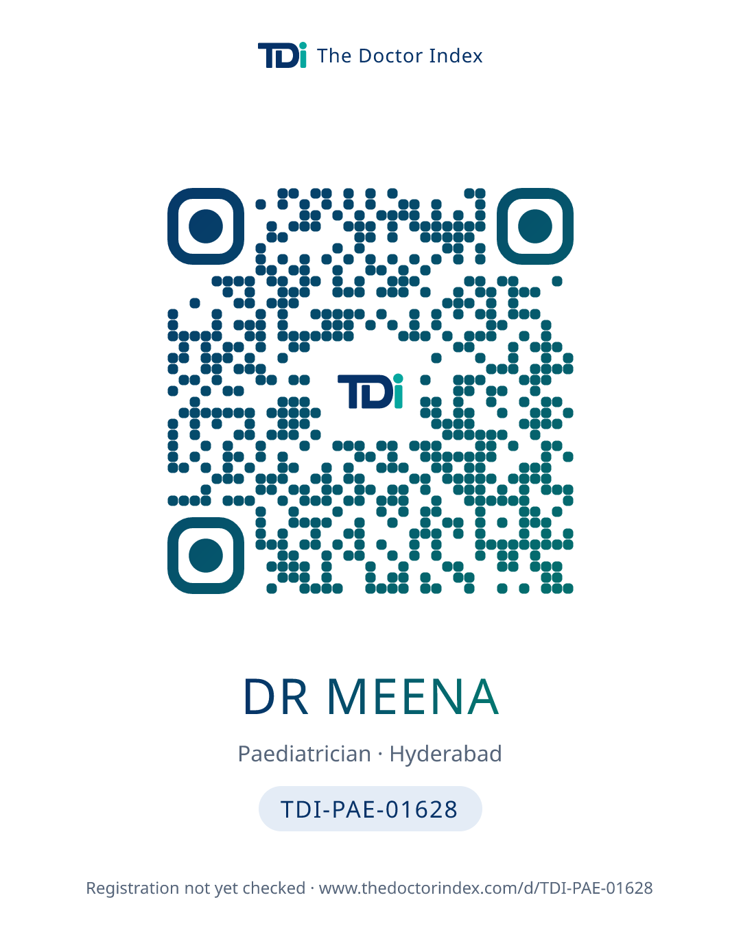 QR card for Dr Meena, TDI-PAE-01628