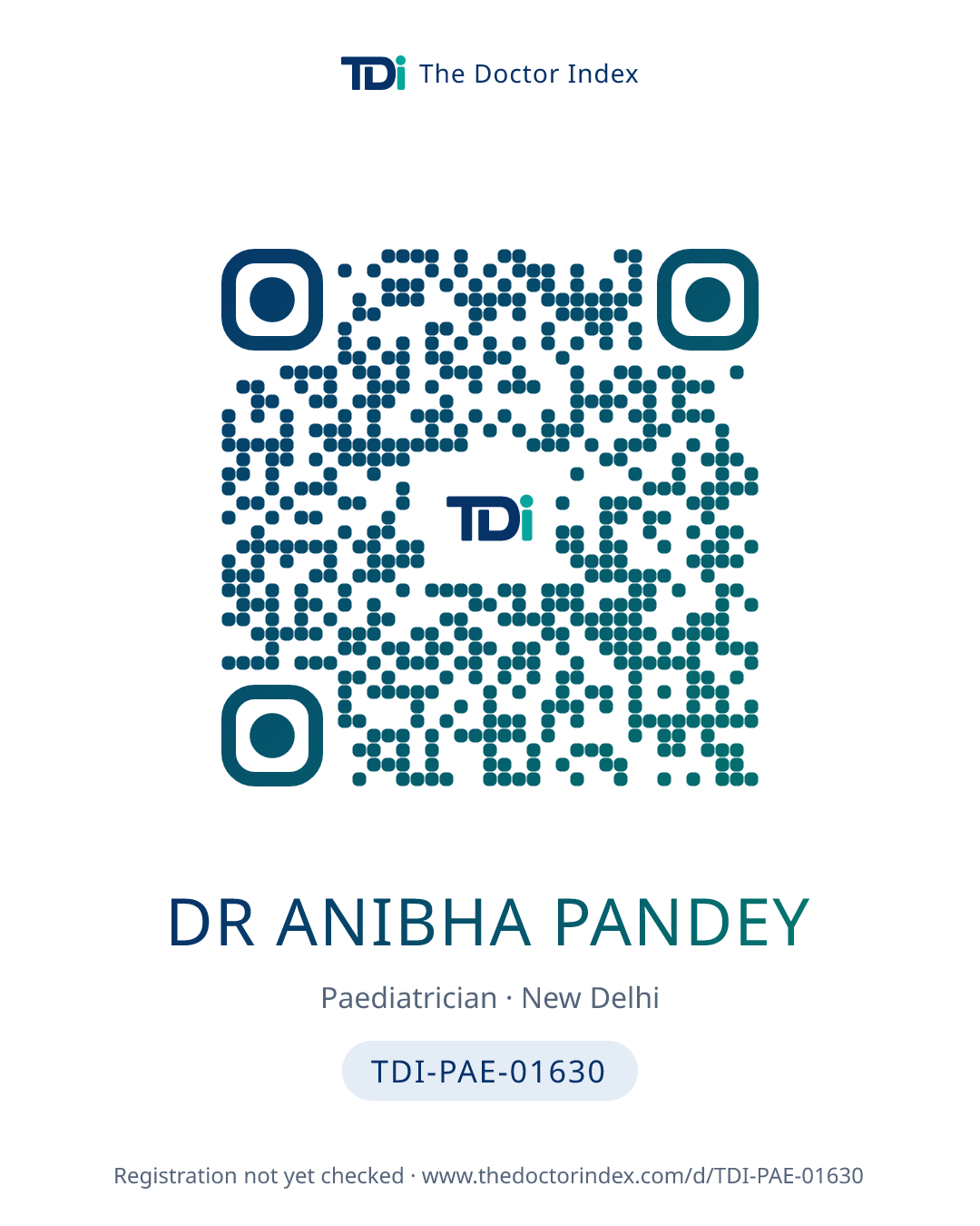 QR card for Dr Anibha Pandey, TDI-PAE-01630