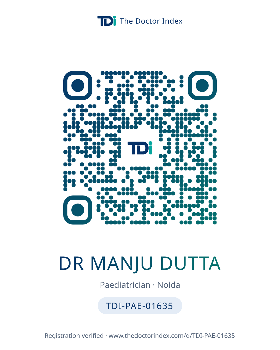 QR card for Dr Manju Dutta, TDI-PAE-01635