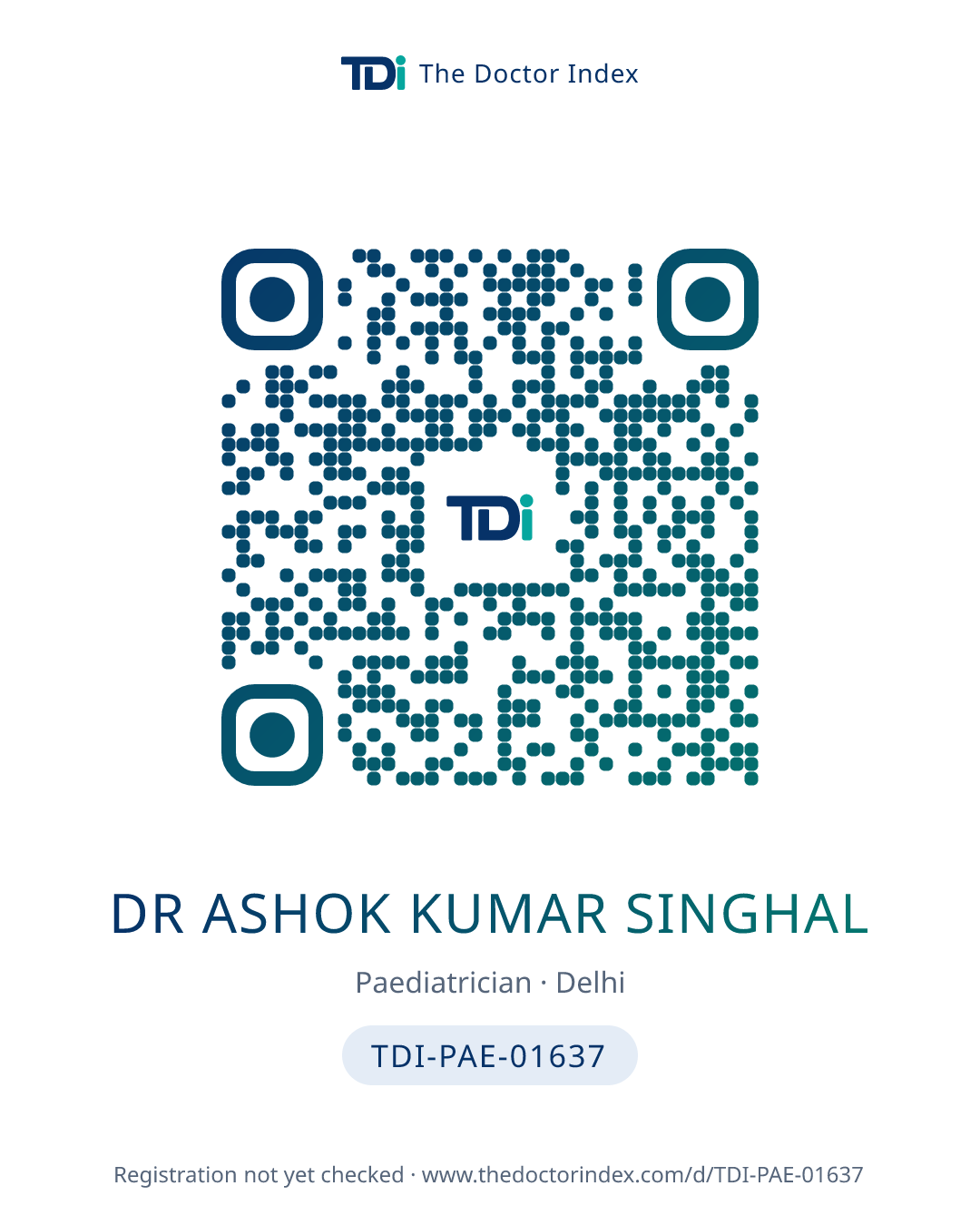 QR card for Dr Ashok Kumar Singhal, TDI-PAE-01637