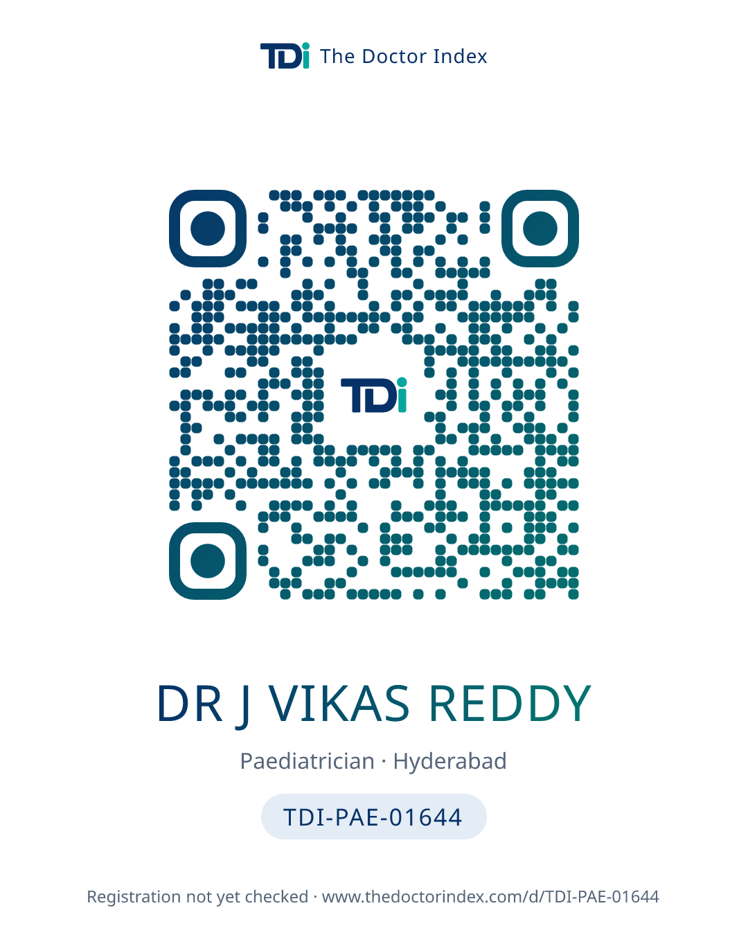 QR card for Dr J Vikas Reddy, TDI-PAE-01644