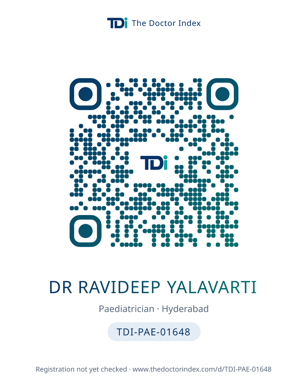 QR card for Dr Ravideep Yalavarti, TDI-PAE-01648