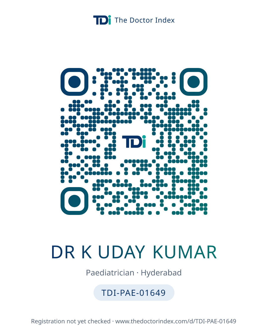 QR card for Dr K Uday Kumar, TDI-PAE-01649