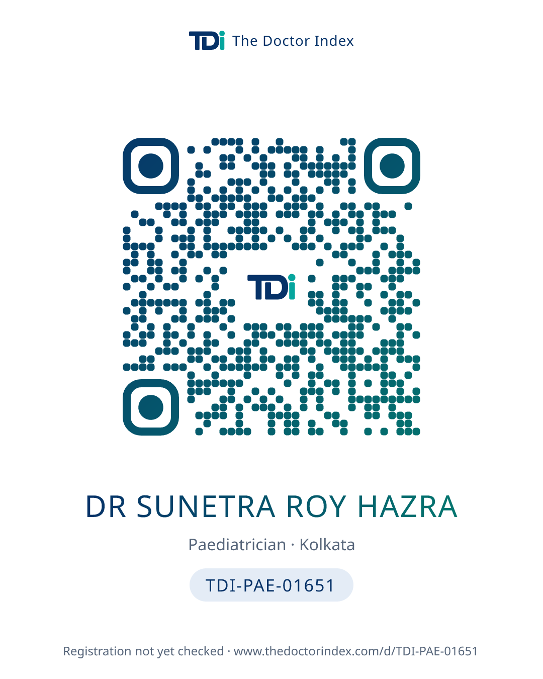 QR card for Dr Sunetra Roy Hazra, TDI-PAE-01651