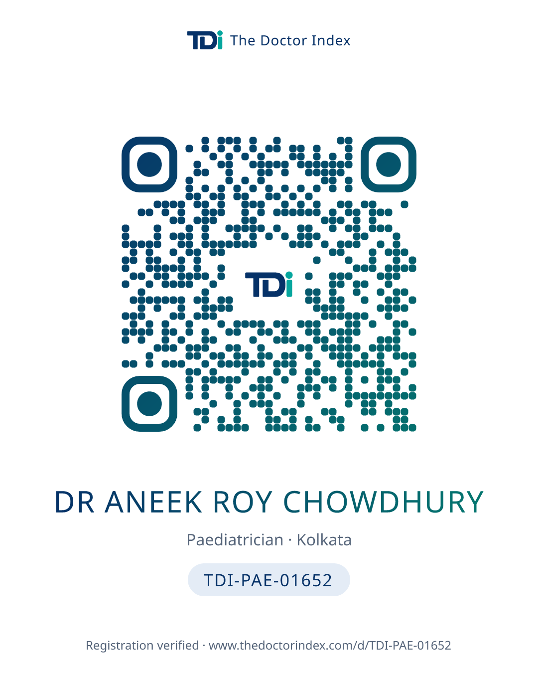 QR card for Dr Aneek Roy Chowdhury, TDI-PAE-01652