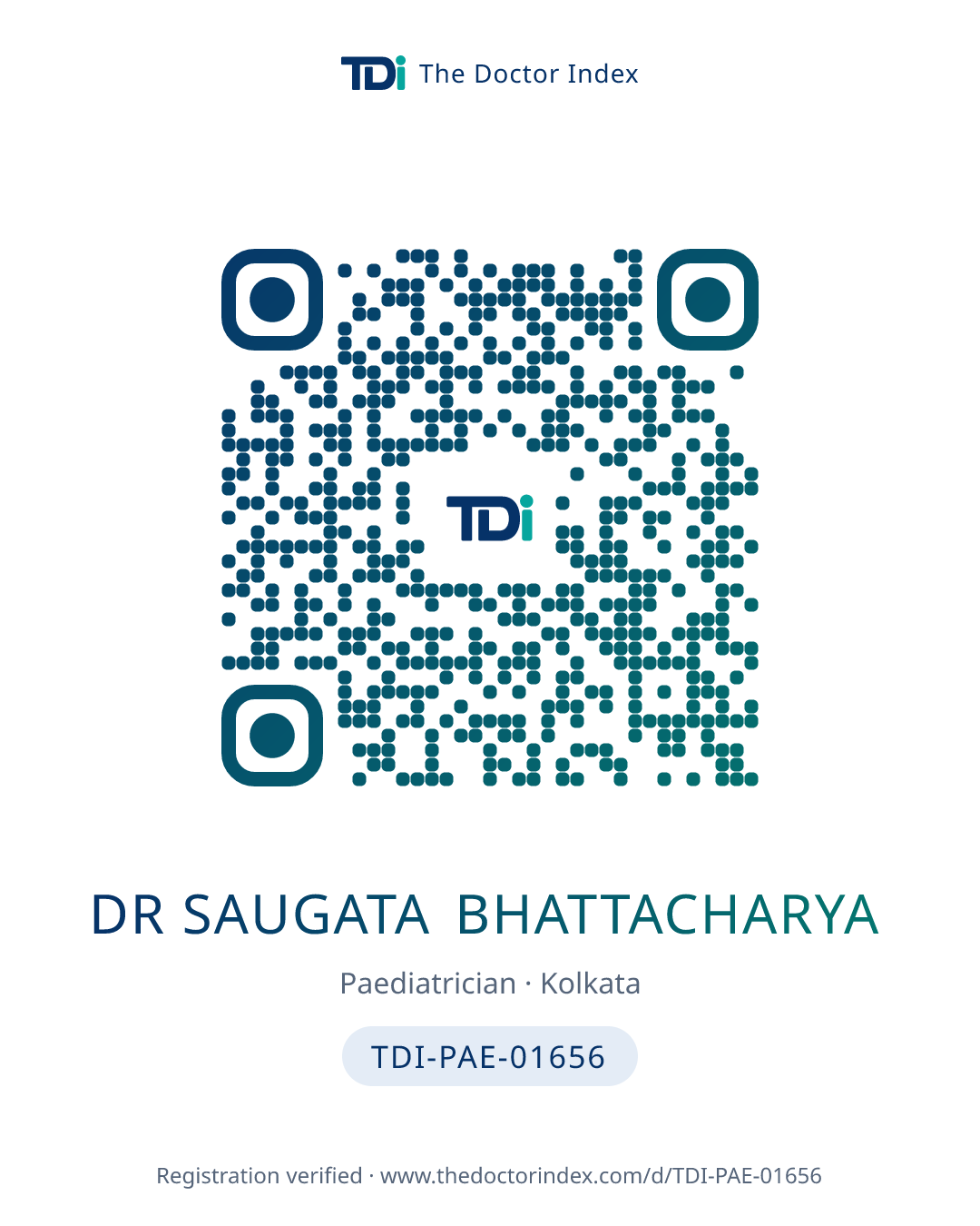 QR card for Dr Saugata Bhattacharya, TDI-PAE-01656